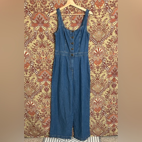 Sincerly Jules Pants - SINCERELY JULES L denim jumpsuit w retro vintage vibes with fitted top, wide leg